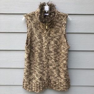 Charter Club Faux Fur Collar Sweater Vest Large